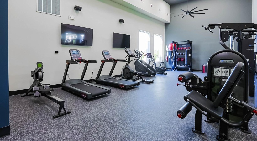 a gym with exercise equipment