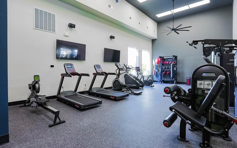 a gym with exercise equipment