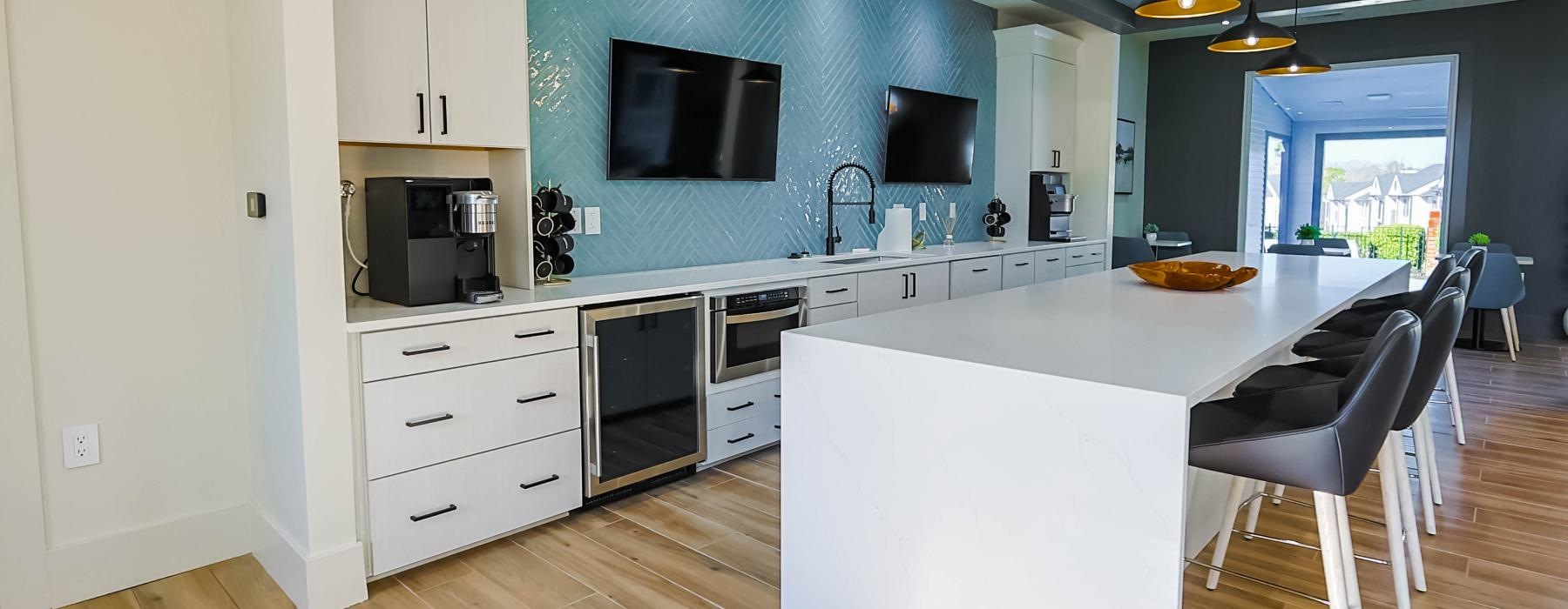 clubroom kitchen with a large island